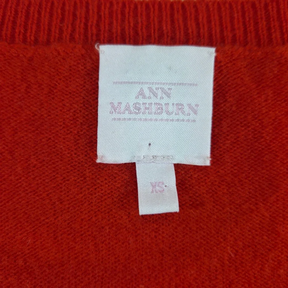 Ann Mashburn Women V-Neck Sweater XS Red 100% Cashmere Knit Flawed